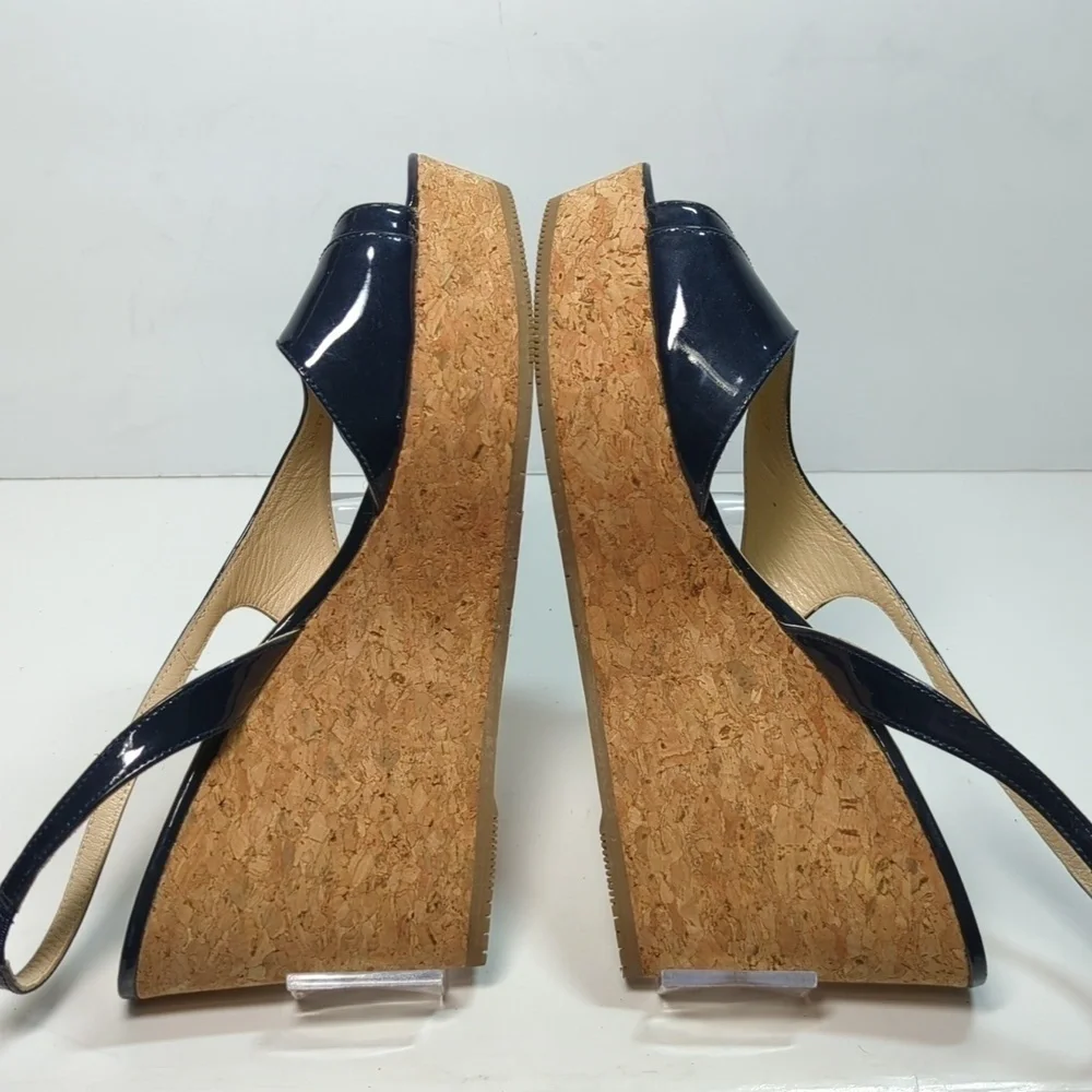 L.K. Bennett Adelia swingback cork wedge platform shoes women size 9.5 EU 40